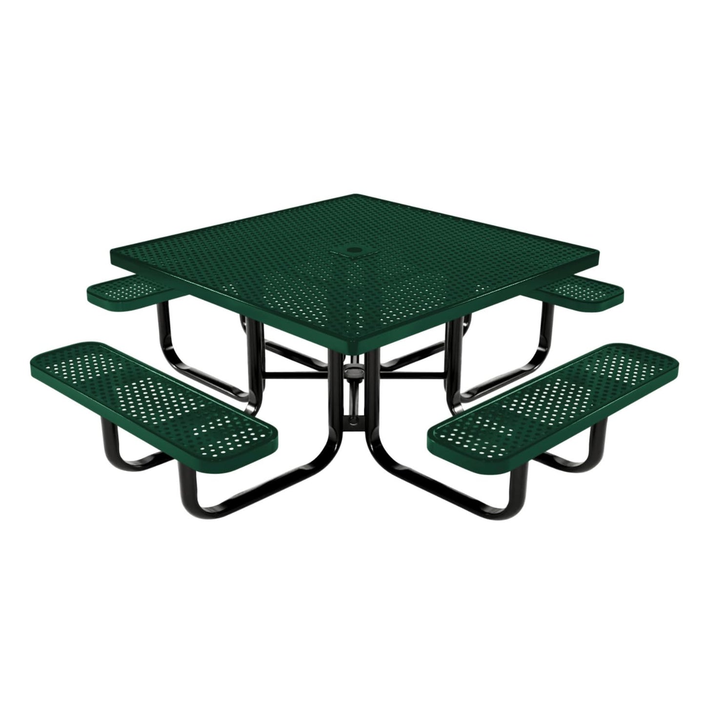 Coated Outdoor Furniture Heavy-Duty Portable Outdoor Picnic Table with Umbrella Hole, Expanded Metal Commercial-Grade Patio Dining Furniture Made in America (46" Square Top, Green)