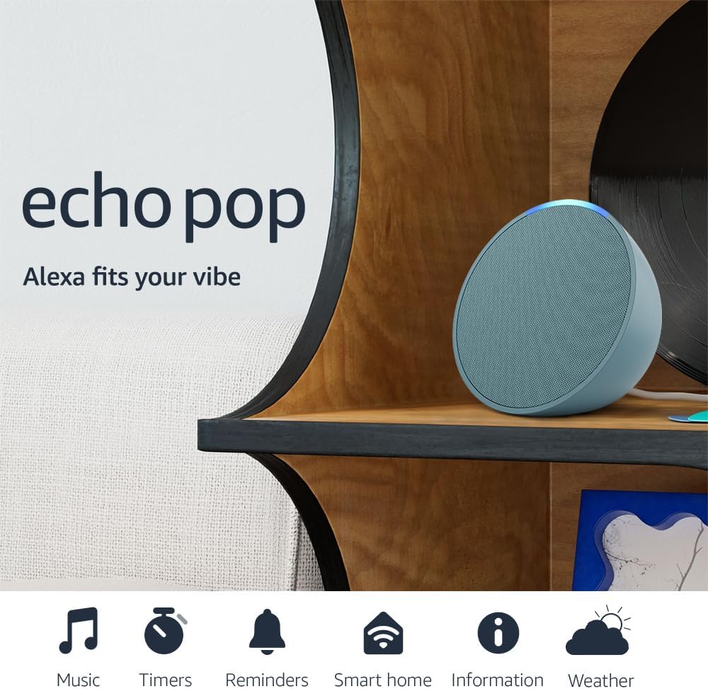 Amazon Echo Pop (newest model), Full sound compact smart speaker with Alexa, Charcoal