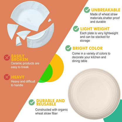 Homienly Wheat Straw Dinner Plates – Unbreakable set of 8
