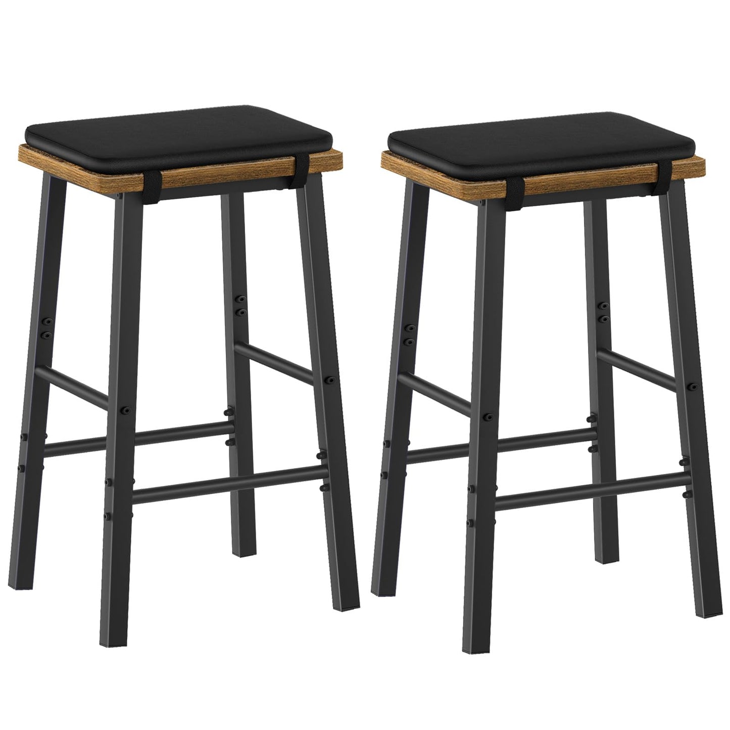 Bar Stools, Set of 2 Bar Chairs, Counter Height Stools, Upholstered Breakfast Bar Stools, for Dining Room, Kitchen Island, Tavern, Black BY02L2BK