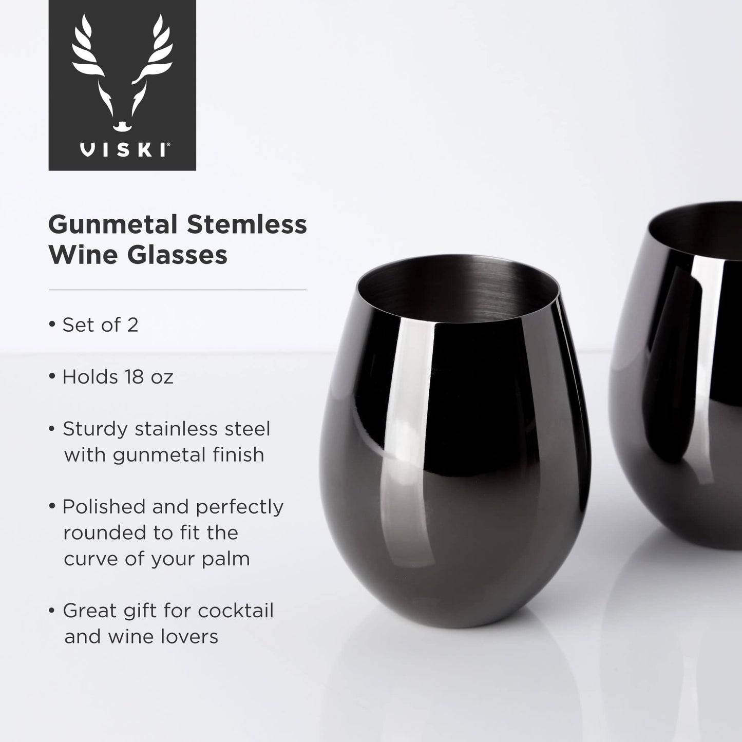 Verres à vin Viski Gold, ensemble de verres à vin sans pied, acier inoxydable avec finition dorée, 18 onces, lot de 2, or