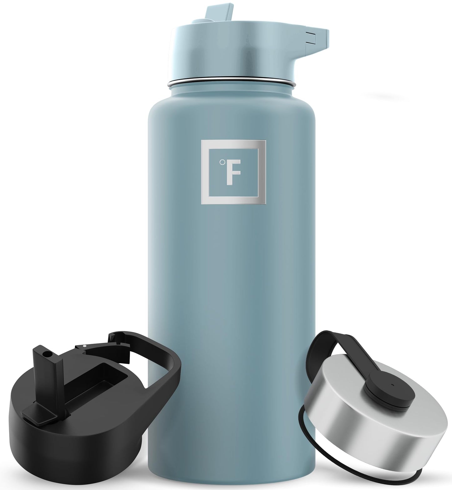 Bouteille d'hydratation de camping et de randonnée IRON °FLASK avec 3 couvercles - Bouteille d'eau en acier inoxydable, à double paroi et isolée sous vide - Anti-fuite et sans BPA (Dark Night, Straw - 32 oz) 