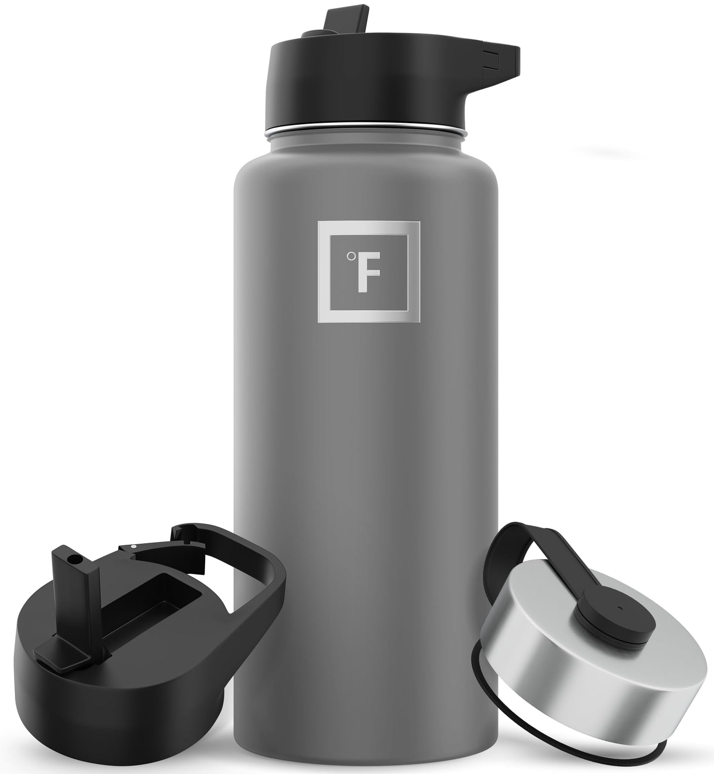 Bouteille d'hydratation de camping et de randonnée IRON °FLASK avec 3 couvercles - Bouteille d'eau en acier inoxydable, à double paroi et isolée sous vide - Anti-fuite et sans BPA (Dark Night, Straw - 32 oz) 