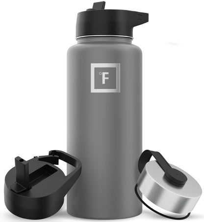 IRON °FLASK 32 oz Stainless Steel Water Bottle – Vacuum Insulated, Leak-Proof, BPA-Free, with 3 Lids (Straw Included)