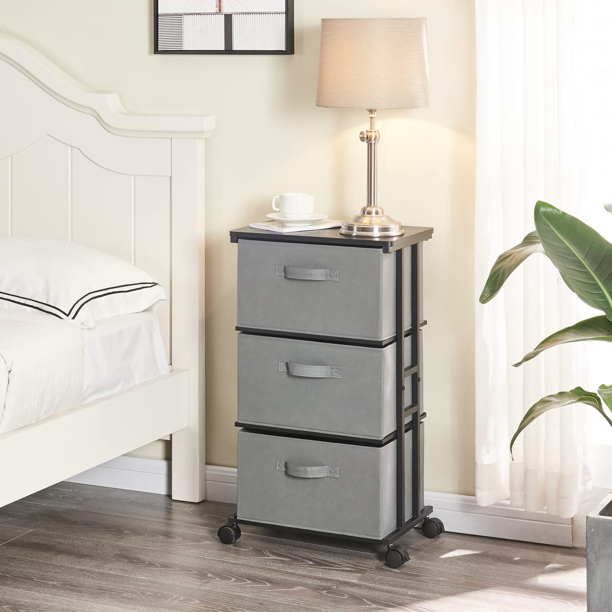 MAX Houser Dresser Storage with 3 Drawers, Fabric Dresser Tower, Vertical Storage Unit for Bedroom, Closet, Office, Black