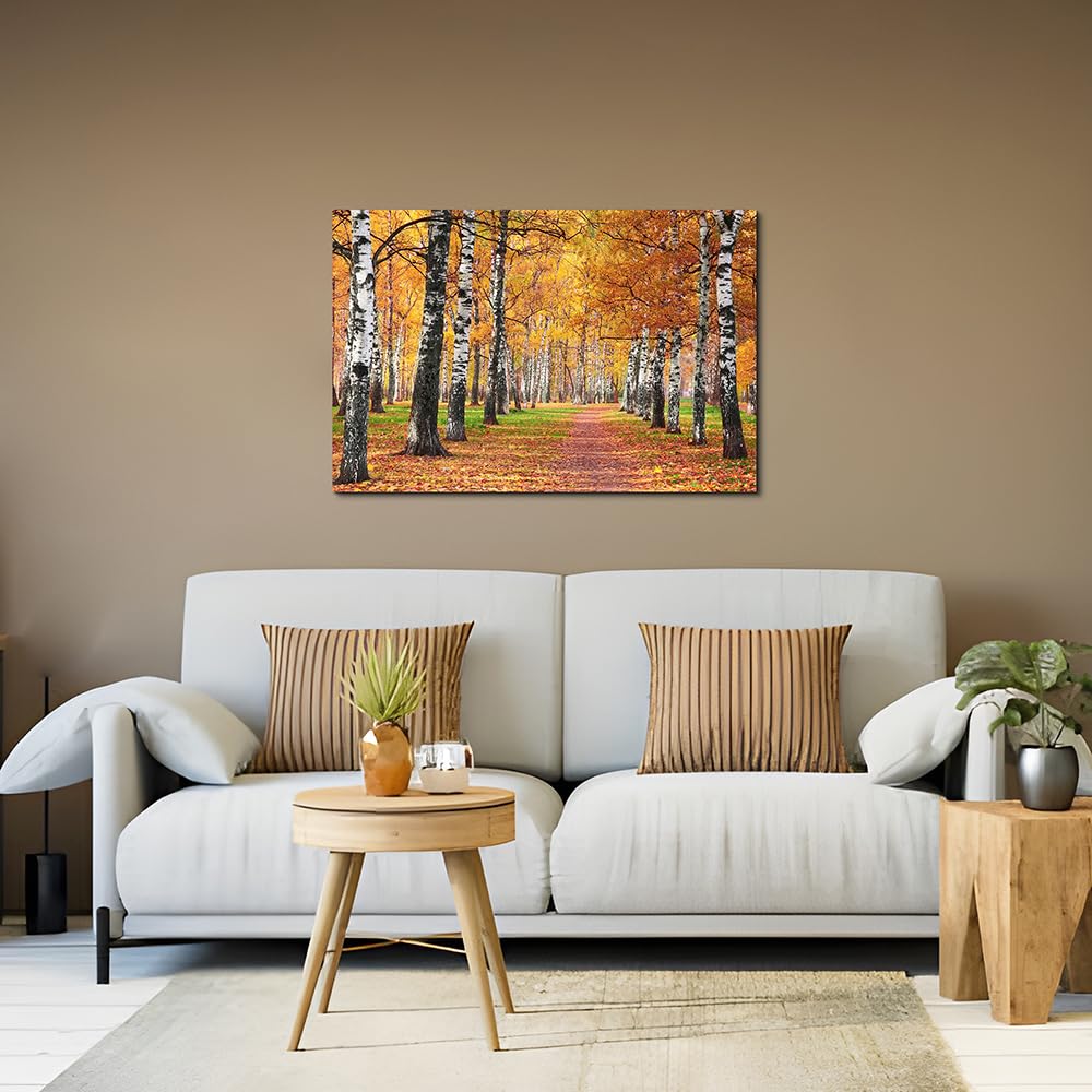 UTOP-art Tableau mural avec fleurs roses : paysage forestier, arbre, chemin, peinture sur toile enveloppée pour salon (36'' x 24'' x 1 panneau) 