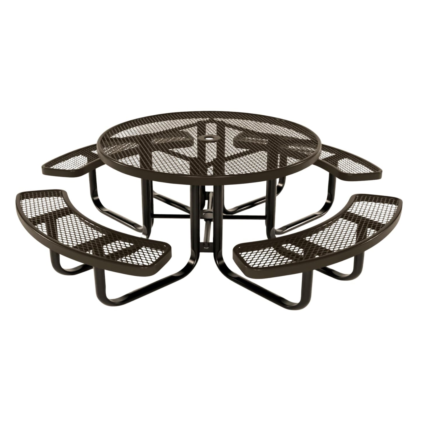 Table de pique-nique d'extérieur portable et robuste avec trou pour parasol, mobilier d'extérieur en métal déployé de qualité commerciale, fabriqué en Amérique (plateau rond de 46 po, bleu clair) 