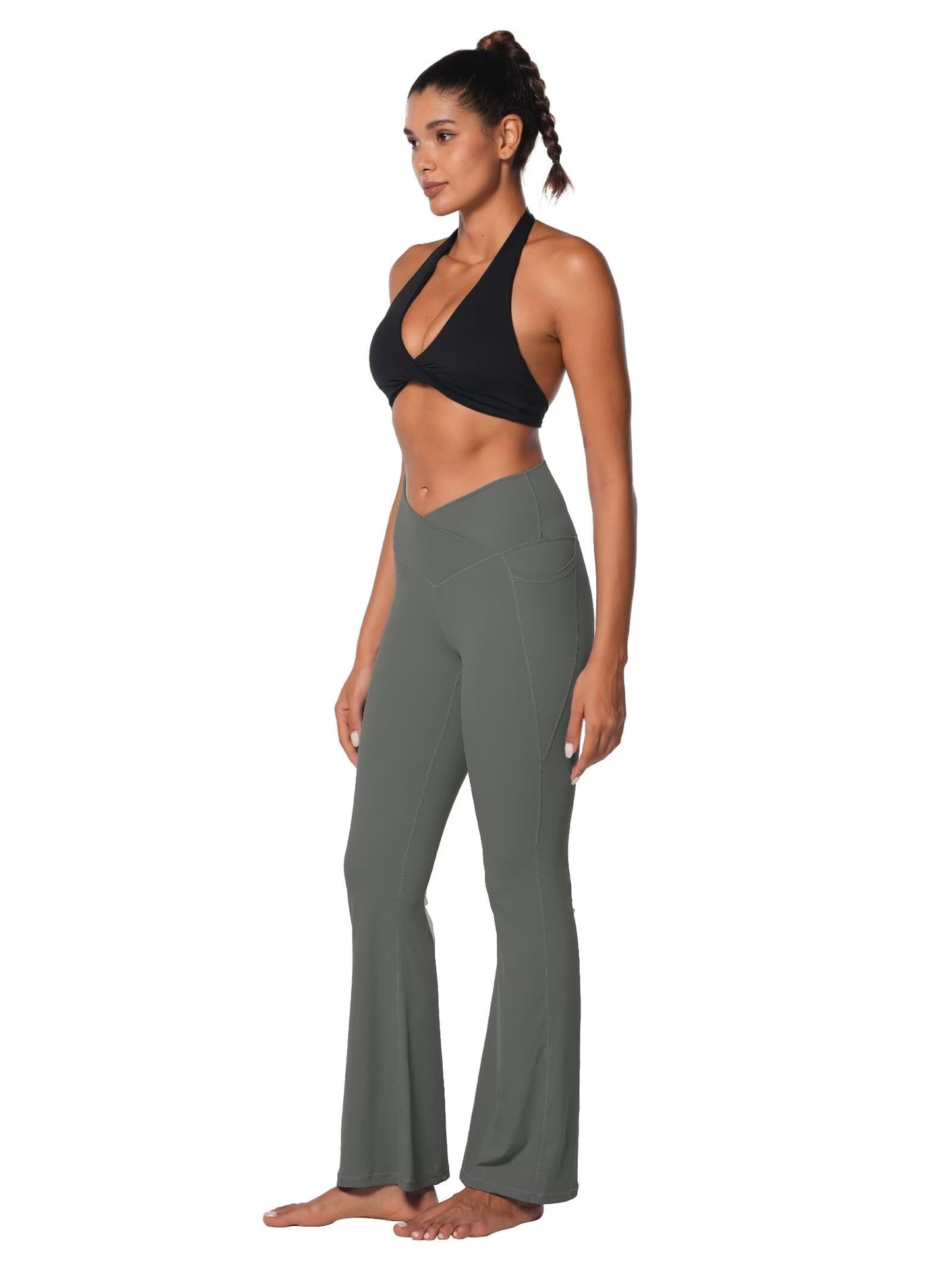 Sunzel Flare Leggings for Women with Pockets, Crossover Yoga Pants with Tummy Control, High Waisted and Wide Leg