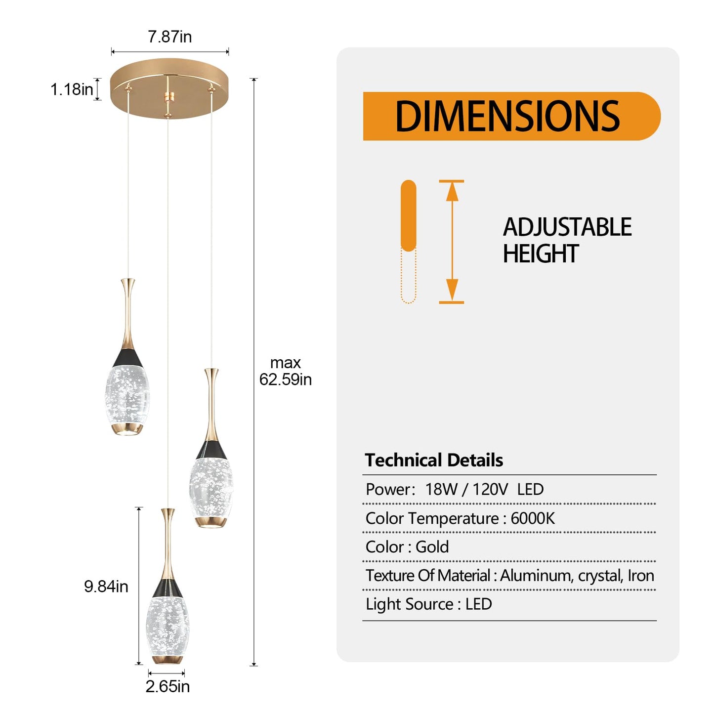 Plafonnier LED moderne à intensité variable en forme de larme, mini luminaire suspendu en cristal pour îlot de cuisine, chambre à coucher, couloir, entrée (lot de 3) 