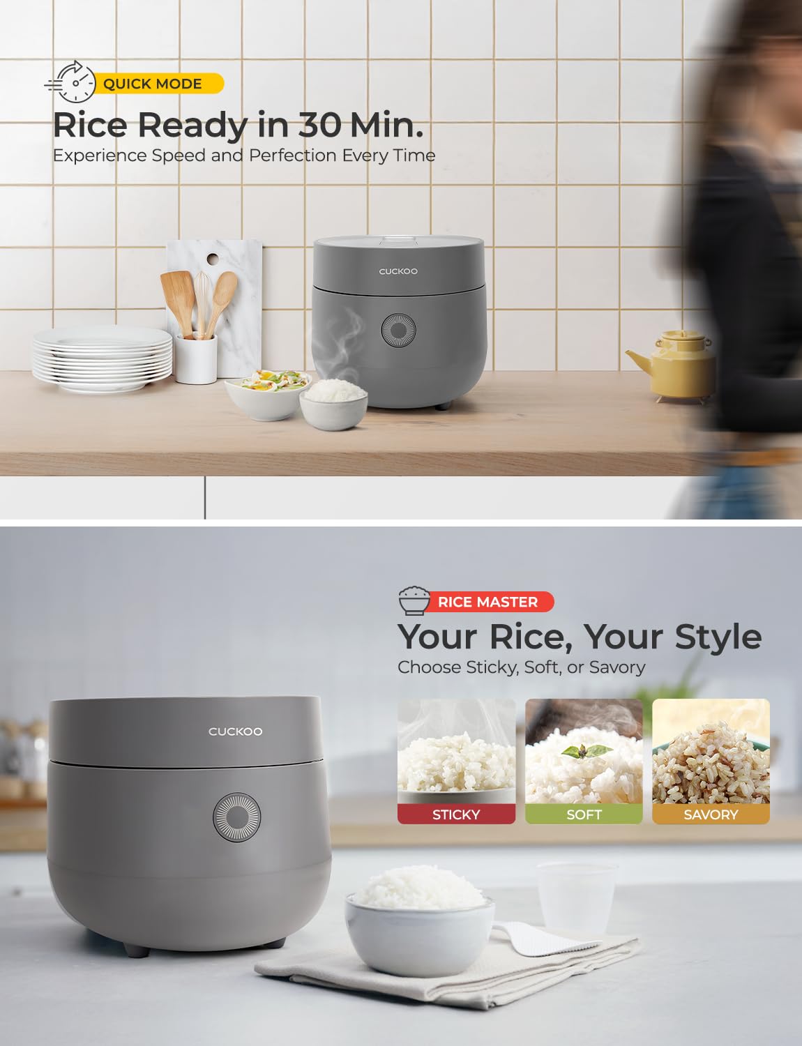 Rice Cooker 6 Cup Uncooked / 12 Cup Cooked, Fuzzy Logic, Delay Timer, Keep Warm, Steamer, Non-Stick Pot, Gray (CR-0675FG) – Gently Used
