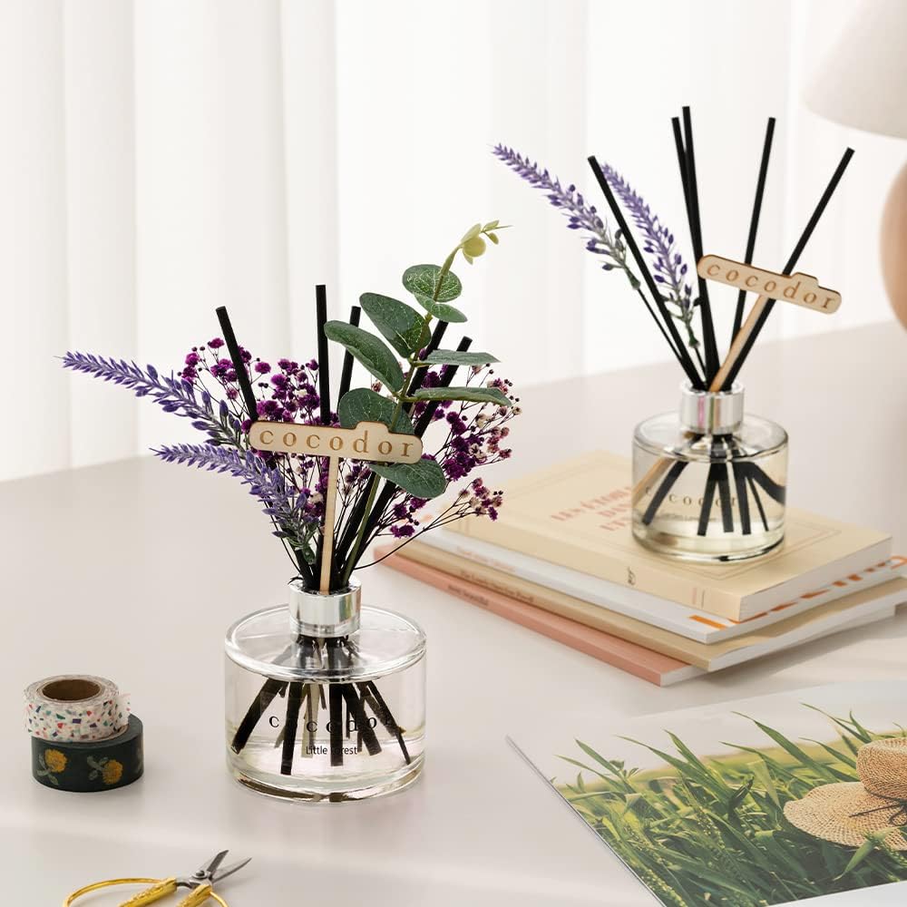 COCODOR Flower Reed Diffuser Set / 6.7oz / White Jasmine/Scent Diffuser with Sticks Home Fragrance Reed Diffuser for Bathroom Shelf Decor