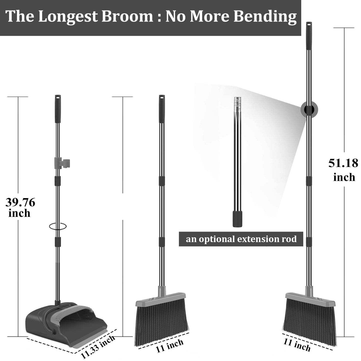 kelamayi Broom and Dustpan Set for Home, Stand Up Broom and Dustpan Combo for Office, Indoor&Outdoor Sweeping (Black&Red)