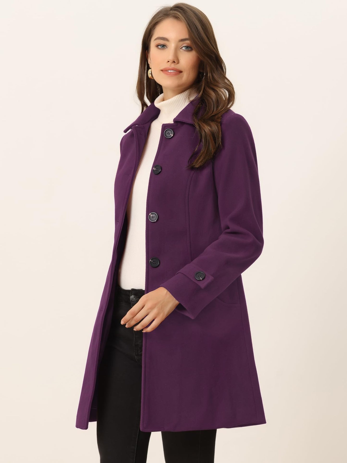 Allegra K Damen Winter Oberbekleidung Mantel Peter Pan Kragen Mitte Oberschenkel A-Linie Einreihig Pea Coat