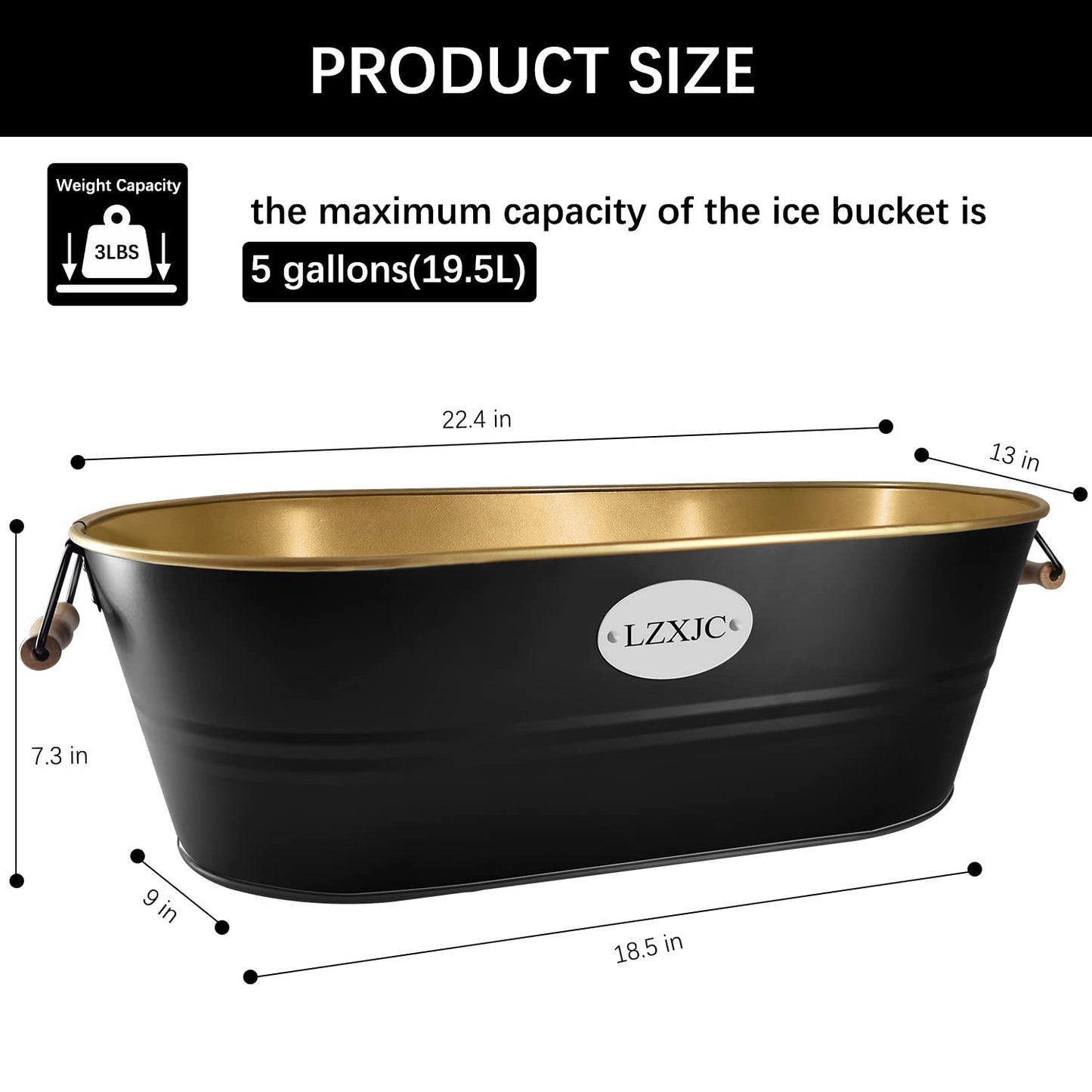 9 Gallons Gold Large Ice Bucket,Ice Bucket for Cocktail Bar,Ice Buckets for Parties,Galvanized Tub,Large Beverage Tub for Home Kitchen Outdoor