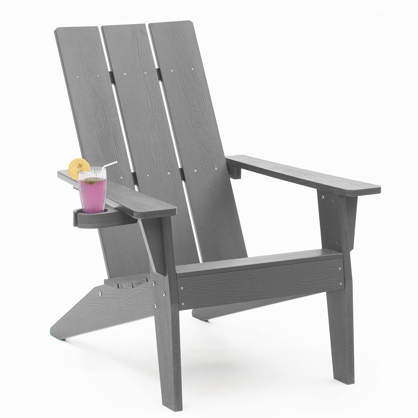 Lot de 4 chaises Adirondack modernes MXIMU résistantes aux intempéries avec porte-gobelet Chaises de foyer en plastique surdimensionnées Chaises d'extérieur en plastique pour sièges de zone de foyer (noir) 