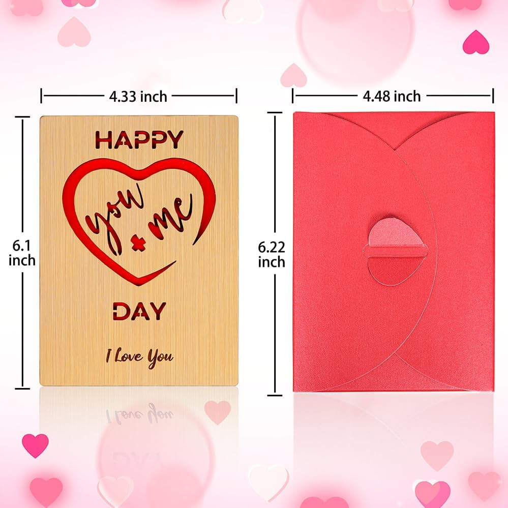 Wooden Valentines Day Card for Her Him, Romantic Wood Happy Valentines Day Gifts for Husband Wife Girlfriend Boyfriend, Wooden Valentine Greeting Card
