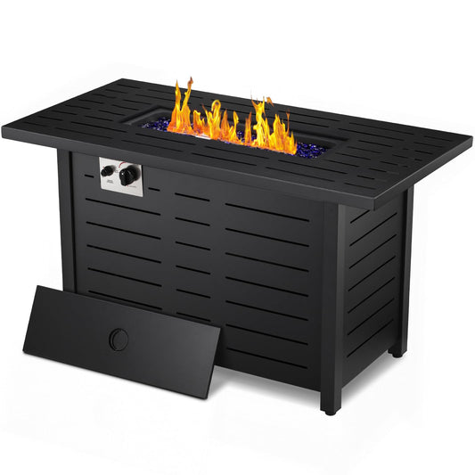 Xbeauty Fire Pit Propane Gas FirePit Table 43" Outdoor Fire Pit Rectangular Tabletop with Lid, Rain Cover, for Outside Garden Backyard Deck Patio