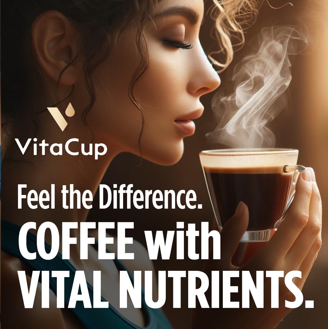 Capsules de café VitaCup Lightning, pour la mémoire et la concentration avec 2X de caféine, grains de café vert, vitamines B, D3, café torréfié foncé et fort, dosettes individuelles recyclables compatibles avec les cafetières Keurig K-Cup, 16 unités 