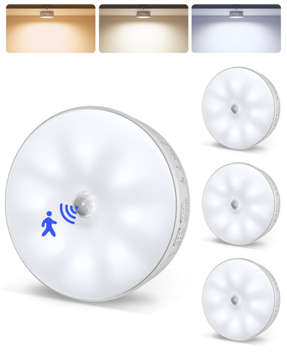 EZVALO 8 Pack Motion Sensor Closet Lights, 1200mAh Rechargeable LED Night Lights, Under Cabinet Lights, Puck Light, Dimmable, 3 Color Temps, Magnetic, Stick on for Kitchen, Stairs, Bathroom