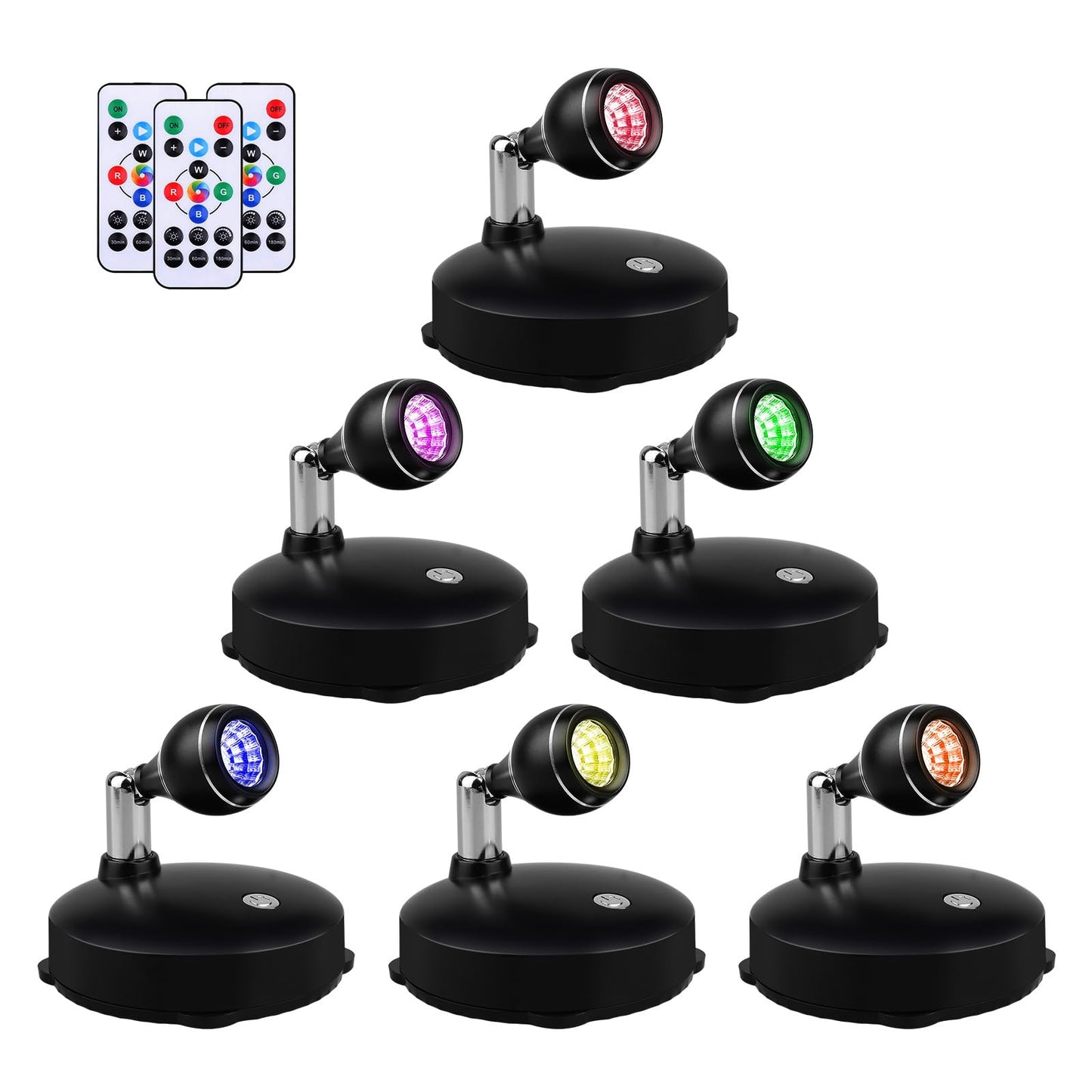 LEASTYLE Spot LED d'intérieur, éclairage LED à piles avec télécommande, mini projecteur à intensité variable pour éclairer les tableaux et images (lot de 2 RVB) 