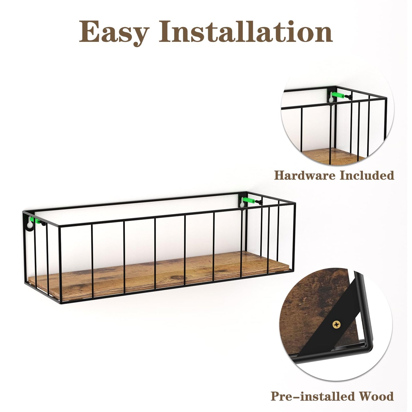 Floating Shelves Wall Mounted Set of 5, Hanging Wall Shelf with Rail for Bathroom, Bedroom, Living Room, Kitchen