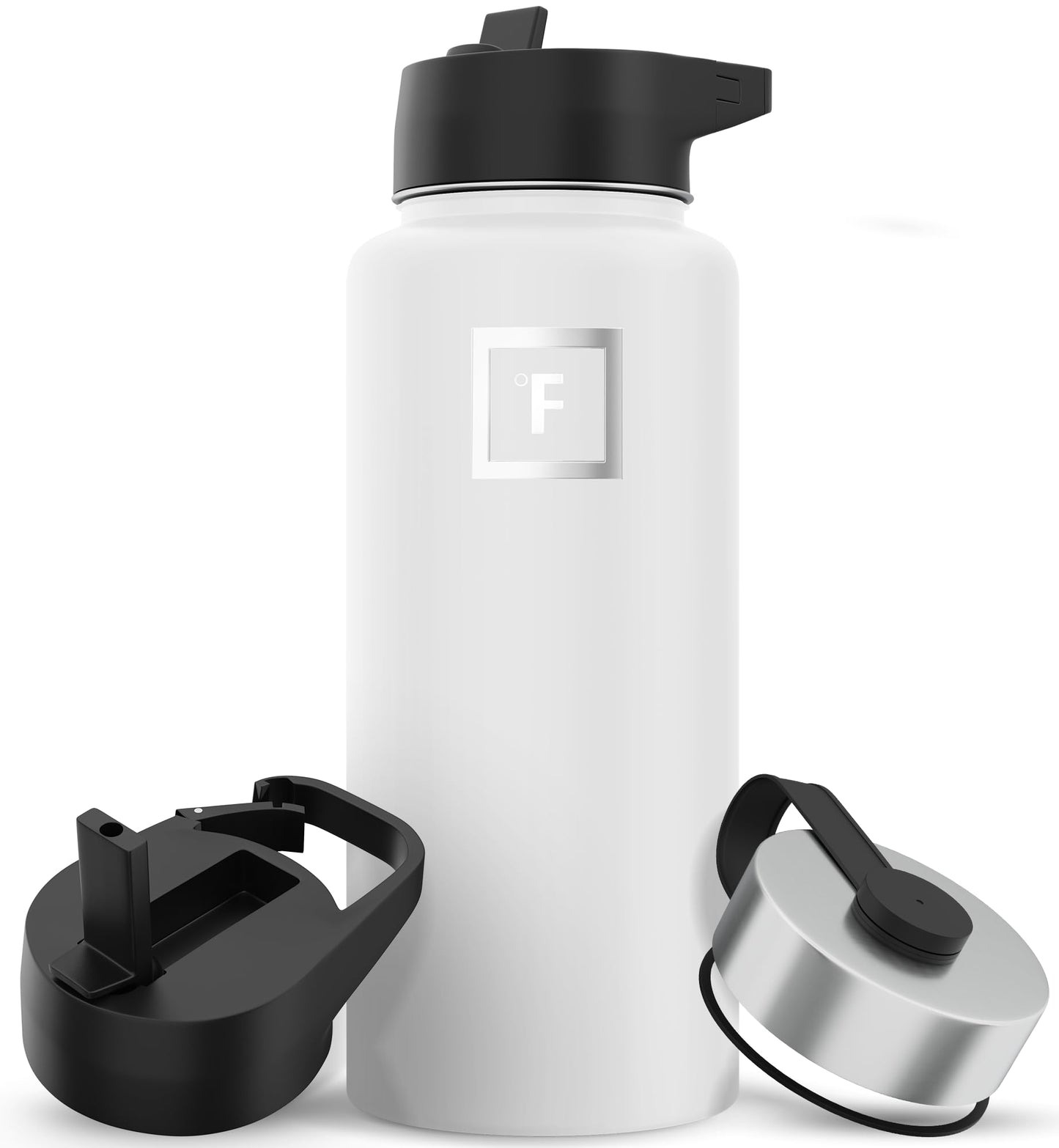 Bouteille d'hydratation de camping et de randonnée IRON °FLASK avec 3 couvercles - Bouteille d'eau en acier inoxydable, à double paroi et isolée sous vide - Anti-fuite et sans BPA (Dark Night, Straw - 32 oz) 