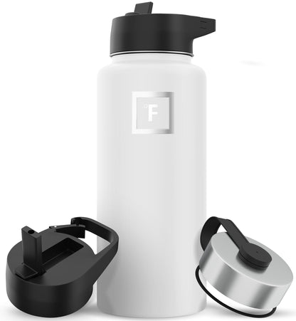 IRON °FLASK 32 oz Stainless Steel Water Bottle – Vacuum Insulated, Leak-Proof, BPA-Free, with 3 Lids (Straw Included)