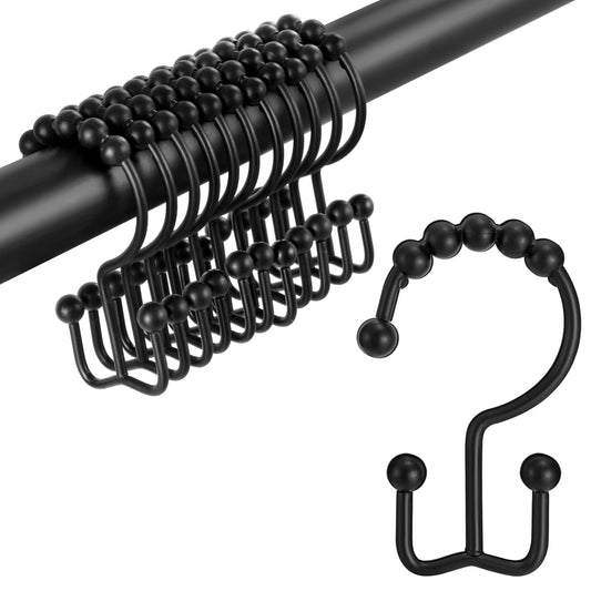 Shower Curtain Hooks Rings, TENOVEL Double Sided Shower Hooks Rust Proof for Bathroom Shower Rods Curtain, Durable Stainless Steel Bathroom Shower Curtain Hangers, Bronze, Set of 12