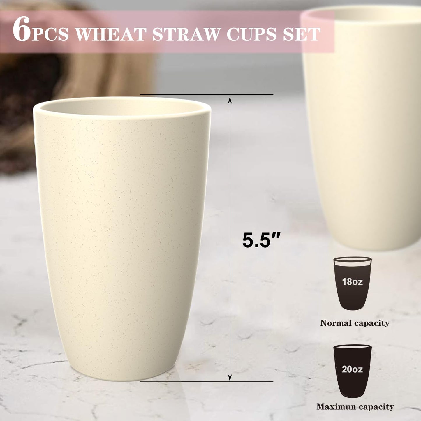 Homienly Wheat Straw Cups – Reusable, Unbreakable, Tumblers, Stackable & Dishwasher Safe