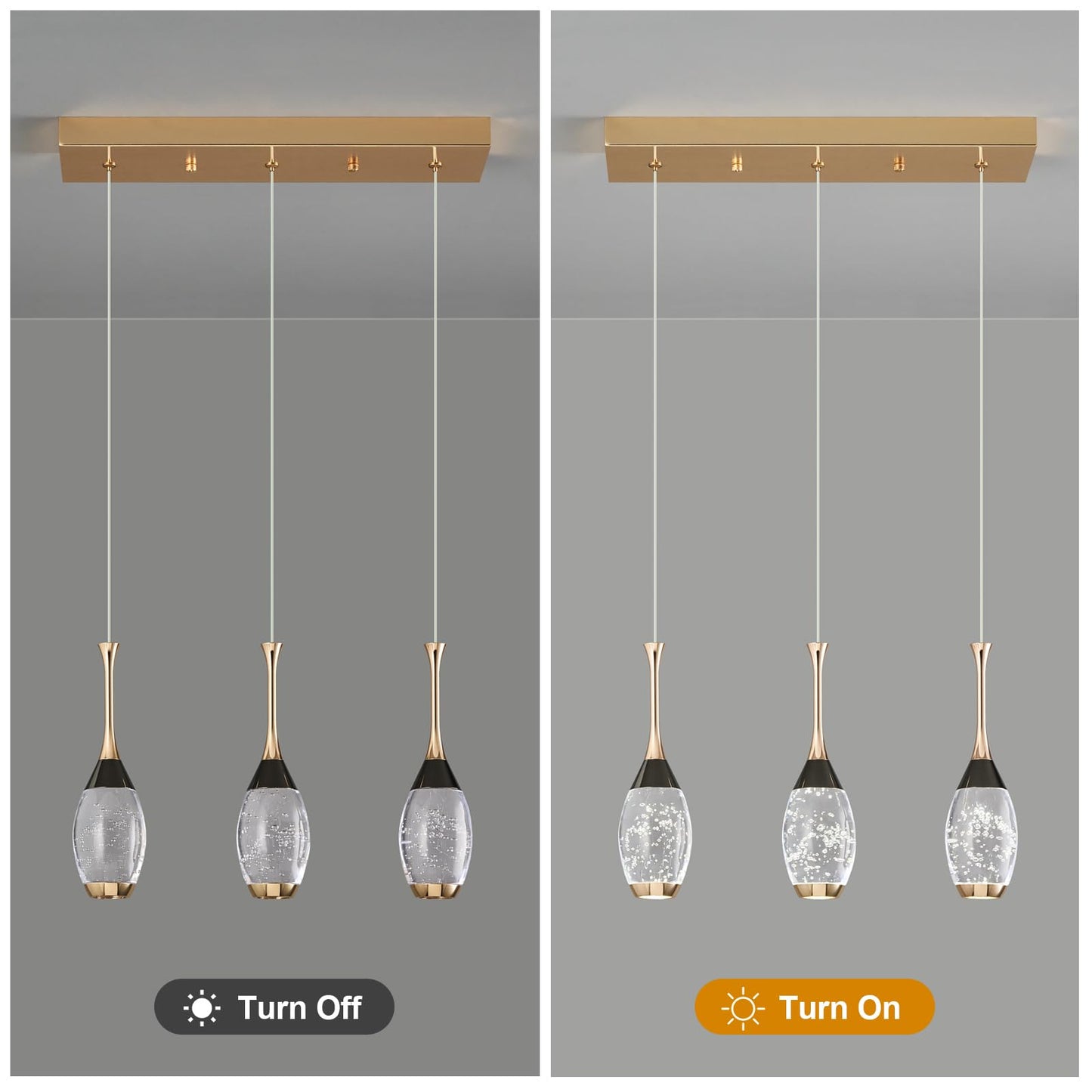 Modern Black Gold Pendant Light Dimmable LED Ceiling Light Fixtures Mini Teardrop Crystal Pendant Lighting for Kitchen Island Bedroom Hallway Entryway (3-Pack)