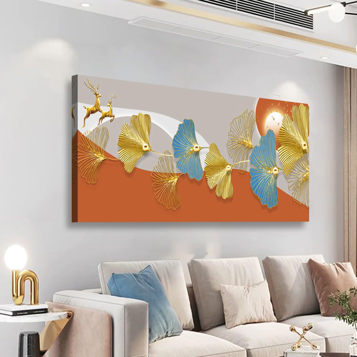 Golden Lotus Pictures Canvas Wall Art for Living room Office Bedroom Wall Decor,Flowers Wall Art Print Paintings Modern Abstract Oil Painting Artwork Waterproof Ready to Hang-20x40inch