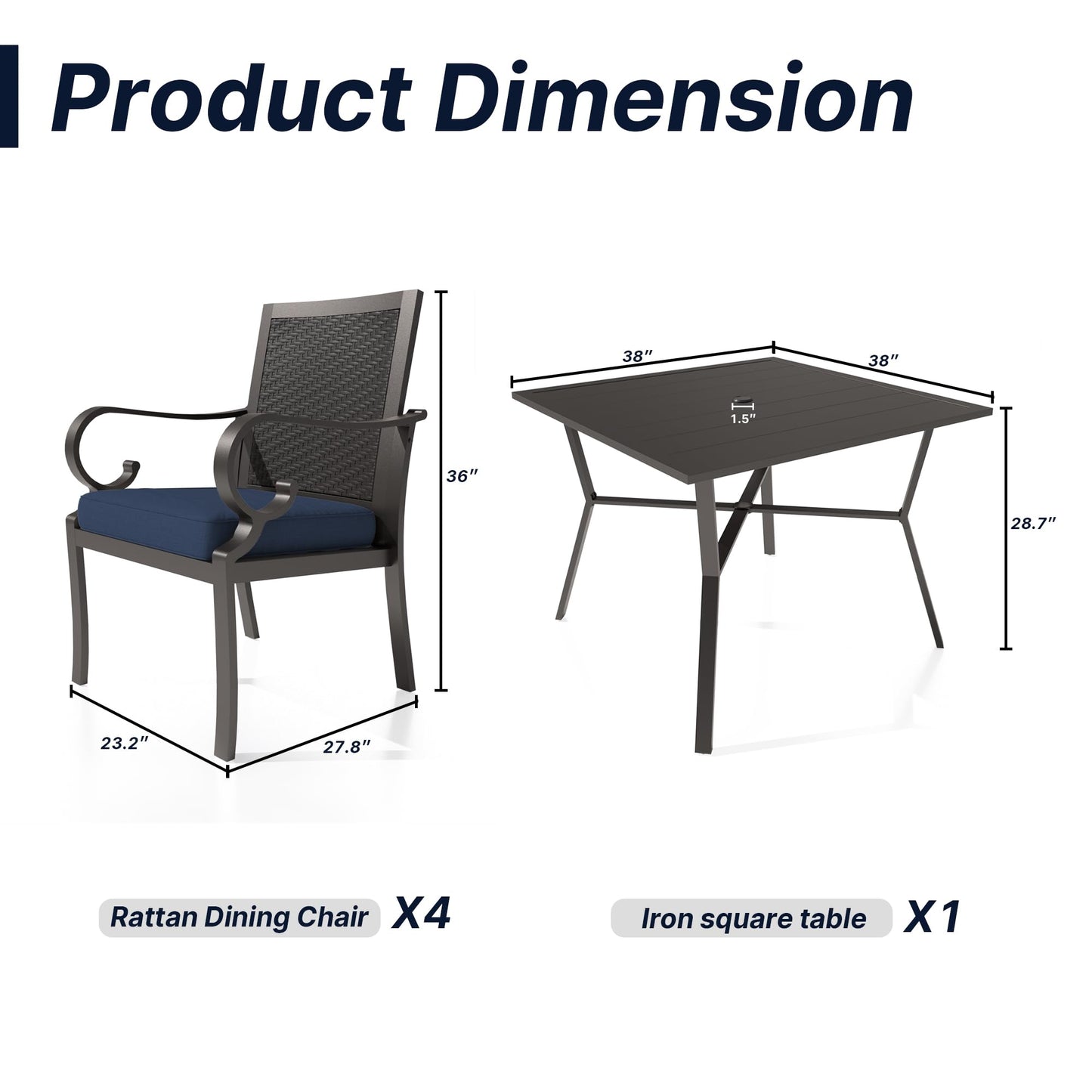 Ensemble de salle à manger de patio 15 pièces Meubles d'extérieur en rotin Ensemble de salle à manger avec 3 plateaux de table carrés en verre 12 chaises avec coussins bleu marine pour patio, arrière-cour, cuisine extérieure, pelouse et jardin 