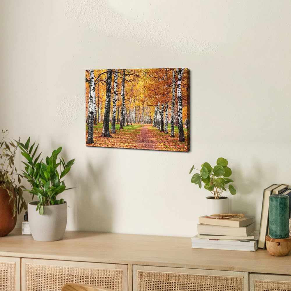 UTOP-art Tableau mural avec fleurs roses : paysage forestier, arbre, chemin, peinture sur toile enveloppée pour salon (36'' x 24'' x 1 panneau) 