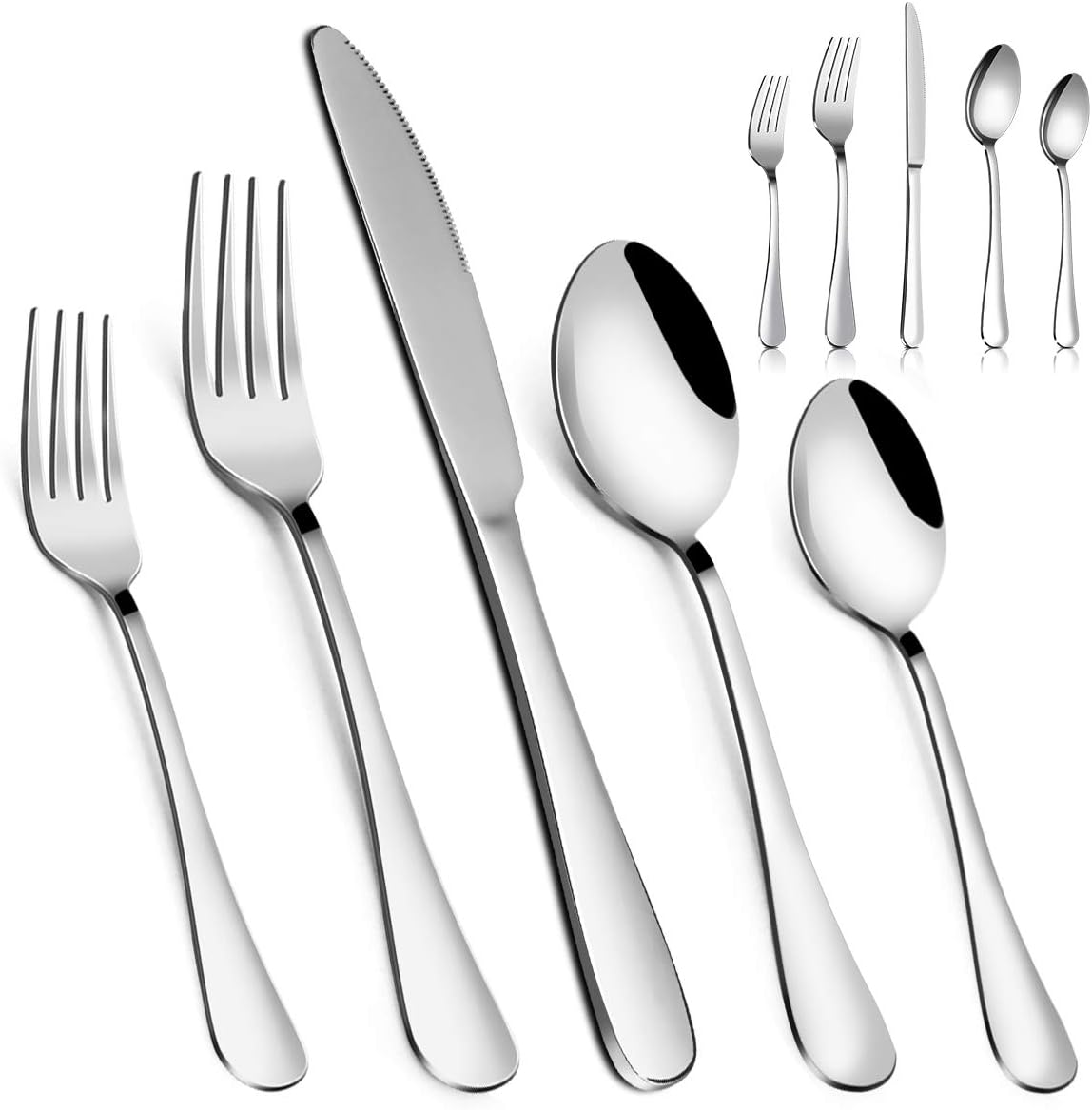 Silverware Set，MASSUGAR 20-Piece Silverware Flatware Cutlery Set, Stainless Steel Utensils Service for 4, Include Knife/Fork/Spoon, Mirror Polished (Silver)