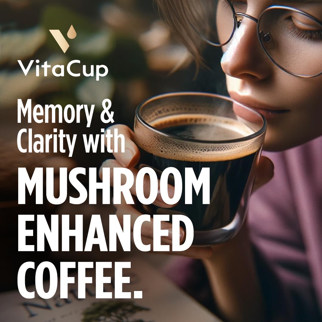 Capsules de café VitaCup Lightning, pour la mémoire et la concentration avec 2X de caféine, grains de café vert, vitamines B, D3, café torréfié foncé et fort, dosettes individuelles recyclables compatibles avec les cafetières Keurig K-Cup, 16 unités 