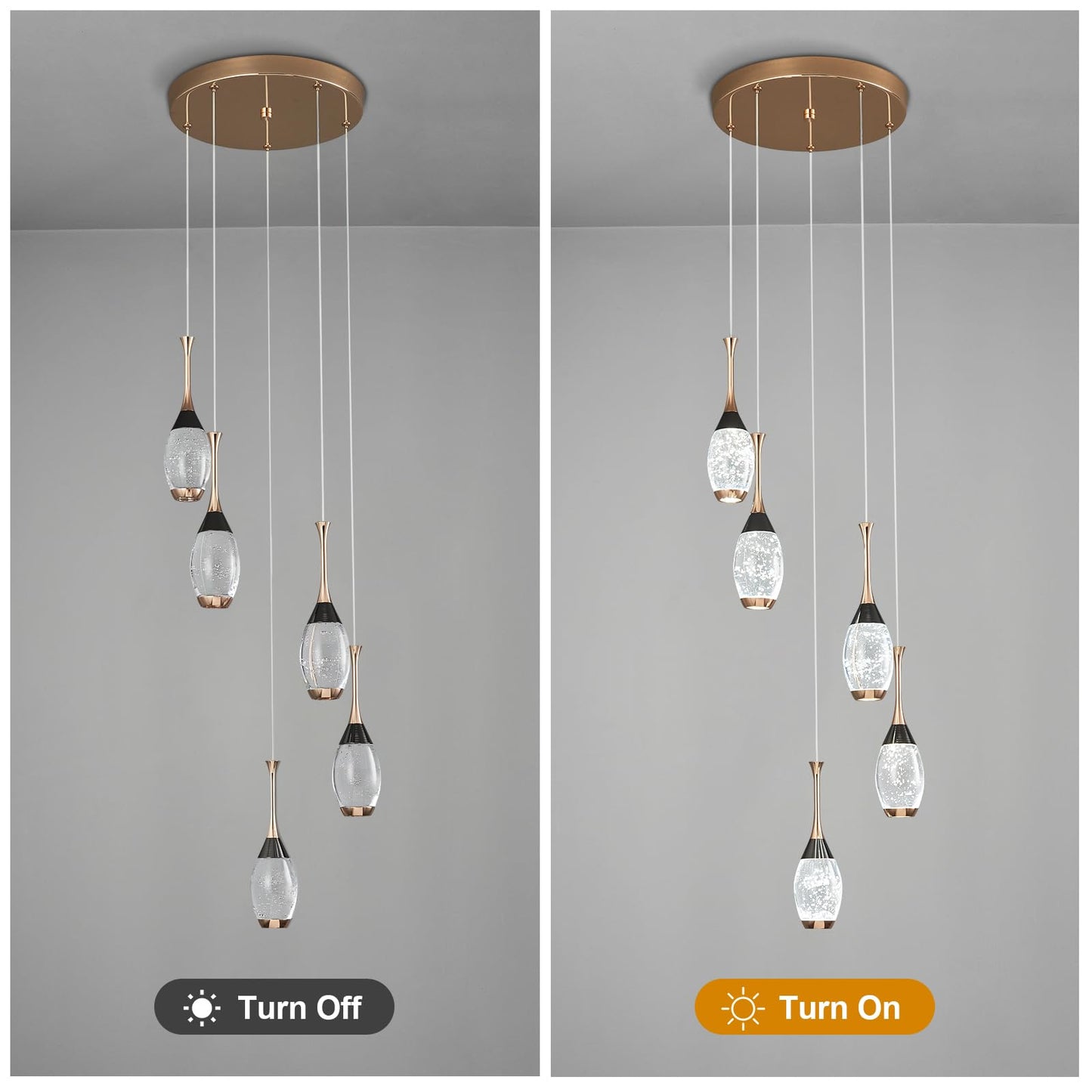 Moderne Pendelleuchte in Schwarzgold, dimmbare LED-Deckenleuchte, Mini-Pendelleuchte in Tropfenform aus Kristall für Kücheninsel, Schlafzimmer, Flur, Eingangsbereich (3er-Pack) 