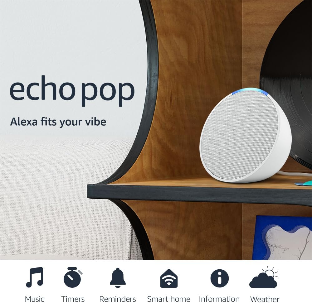 Amazon Echo Pop (newest model), Full sound compact smart speaker with Alexa, Charcoal