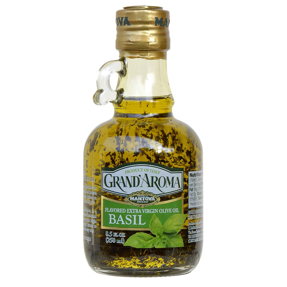 Huiles d'olive extra vierges aromatisées Mantova Grand'Aroma, coffret cadeau varié, fabriquées en Italie, pressées à froid, 100 % naturelles, bonnes pour le cœur, pour griller, faire des barbecues, fumer et cuisiner, 250 ml (lot de 4) 