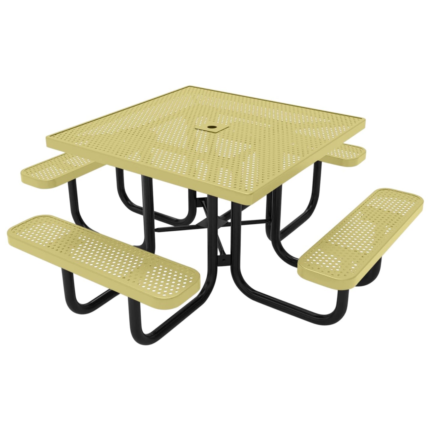 Coated Outdoor Furniture Heavy-Duty Portable Outdoor Picnic Table with Umbrella Hole, Expanded Metal Commercial-Grade Patio Dining Furniture Made in America (46" Square Top, Green)