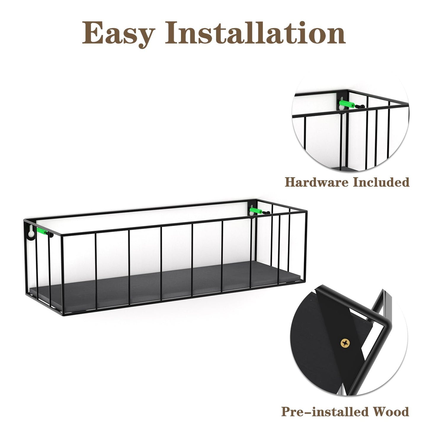 Floating Shelves Wall Mounted Set of 5, Hanging Wall Shelf with Rail for Bathroom, Bedroom, Living Room, Kitchen