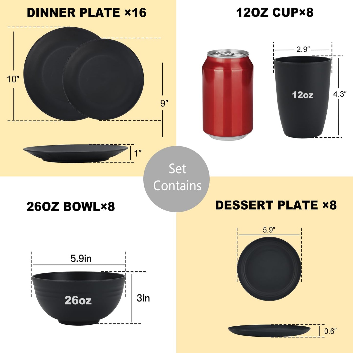 28 Piece Wheat Straw Dinnerware Sets,Dishwasher & Microwave Safe Plates and Bowls Sets - Unbreakable Plastic Dinnerware Sets for 4 Dinner Plates, Cups, Cereal Bowls - Colorful Series