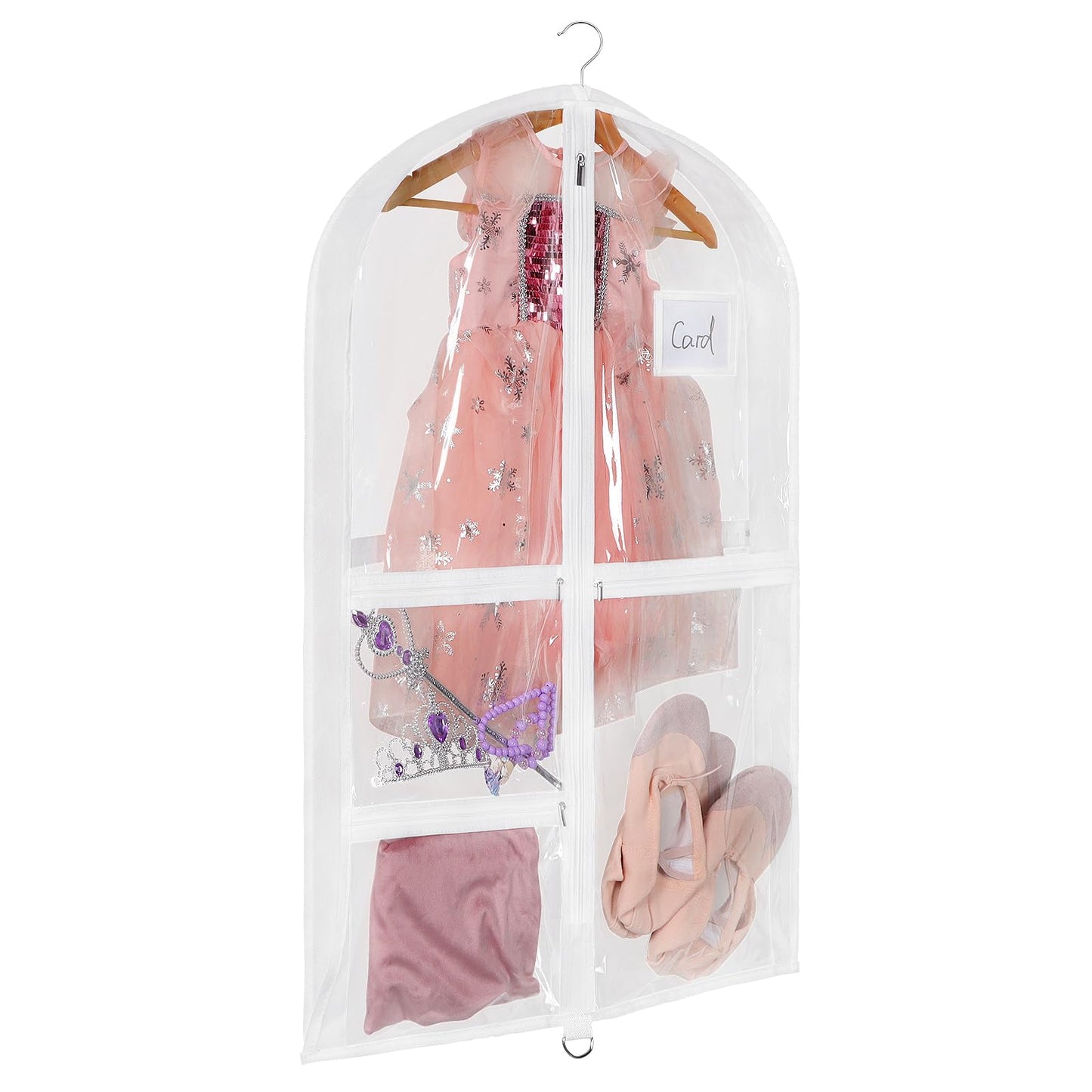 Univivi Clear PVC Dance Costume Bags (3 Pack) Garment Bag 40 Inch for Dance Competitions, with 4 Medium Clear Zipper Pockets and 1 Large Back Zippered Pocket [Upgraded Version]