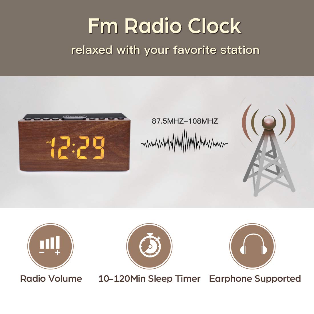 Digital Alarm Clock with FM Radio & Wireless Charging – Qi-Certified, LED Display, USB Port, Sleep Timer