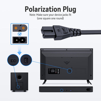AC Power Cord for Vizio D/E/M Series TV & Soundbar, Replacement 2 Prong Polarized Cable 6 Feet