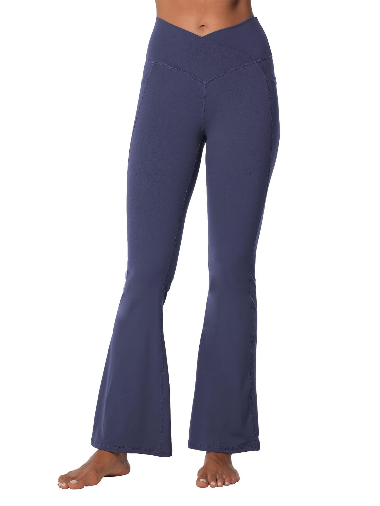 Sunzel Flare Leggings for Women with Pockets, Crossover Yoga Pants with Tummy Control, High Waisted and Wide Leg