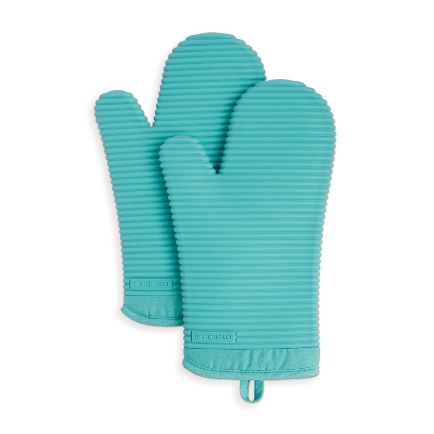 KITCHENAID Ribbed Soft Silicone Oven Mitt 2-Pack Set, Matte Black, 7.5"x13"