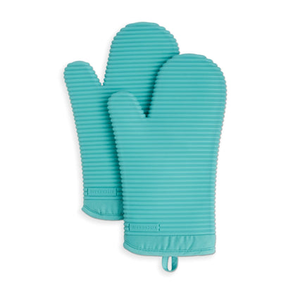 KITCHENAID Ribbed Soft Silicone Oven Mitt 2-Pack Set, Matte Black, 7.5"x13"