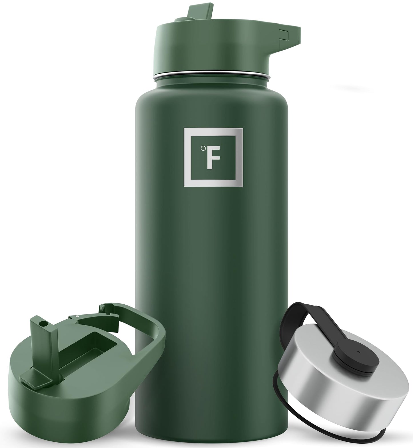 Bouteille d'hydratation de camping et de randonnée IRON °FLASK avec 3 couvercles - Bouteille d'eau en acier inoxydable, à double paroi et isolée sous vide - Anti-fuite et sans BPA (Dark Night, Straw - 32 oz) 