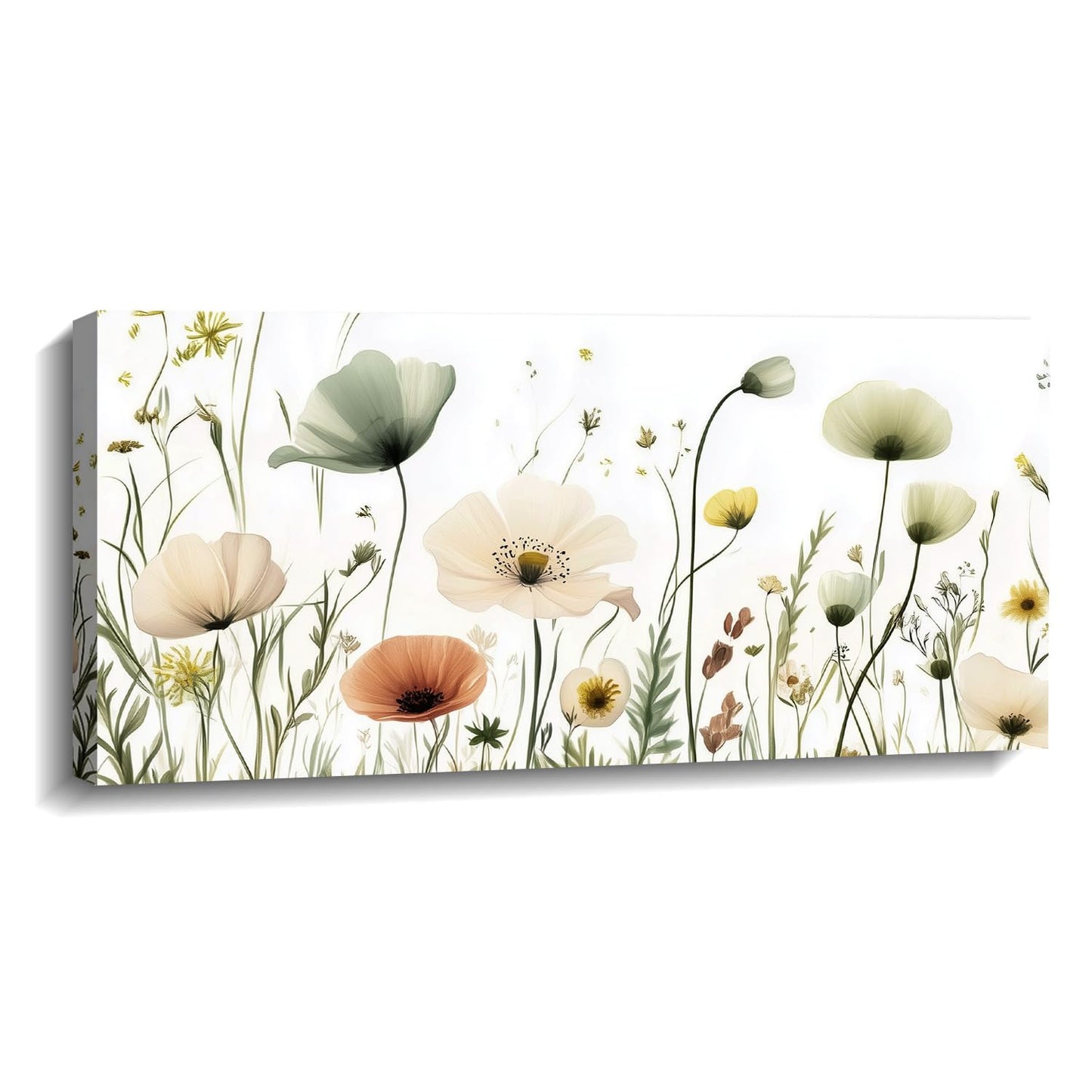 MOSTUNNA Flower Canvas Wall Art Beautiful Sage Green Spring Wildflowers Field Meadow Picture Colourful Watercolour Floral Modern Home Decor Frame(Art-1,10.00"x20.00")