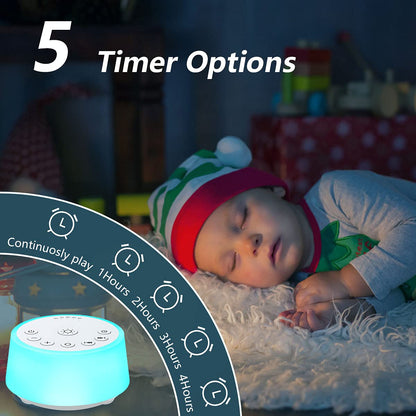 White Noise Machine – 25 Soothing Sounds, Color Night Light, Timers